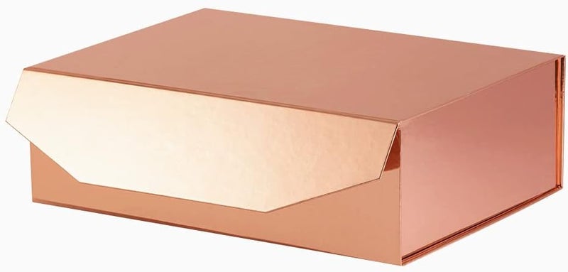 PACKGILO 1Pcs 13x9x4 Inches Rose Gold Gift Boxes with Lids for Presents Magnetic gift box large Gift Box for Bridesmaid Proposal，Groomsman (Glossy Rose Gold) - Image 1